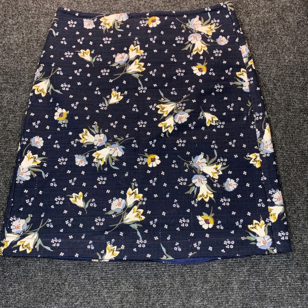 LOFT Floral Mini Skirt 2 Navy Blue A-Line Cottage Dark Academia Preppy Office